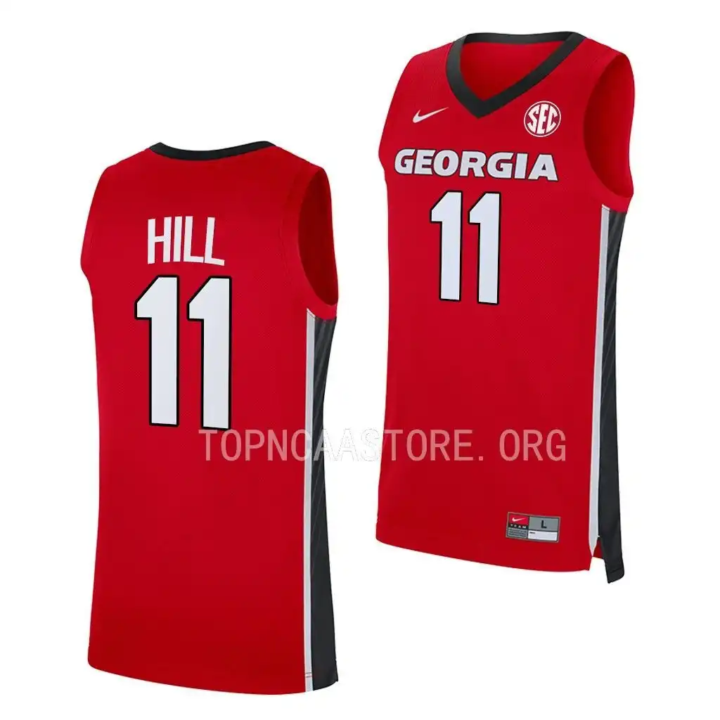 Men's Georgia Bulldogs #11 Justin Hill Red 2022-23 College Replica Away Basketball Jersey 2410IJRM0