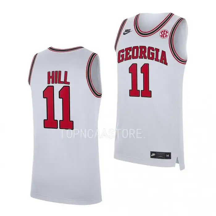 Men's Georgia Bulldogs #11 Justin Hill White 2022-23 College Home Replica Basketball Jersey 2410VIBW4