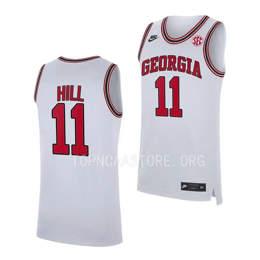 Men's Georgia Bulldogs #11 Justin Hill White 2022-23 College Home Replica Basketball Jersey 2410VOBS7