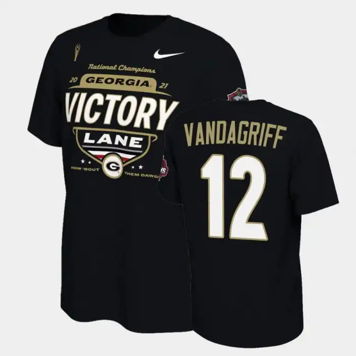 Men's Georgia Bulldogs #12 Brock Vandagriff 2021 National Champions College Black Football T-Shirt 2410CRCS6