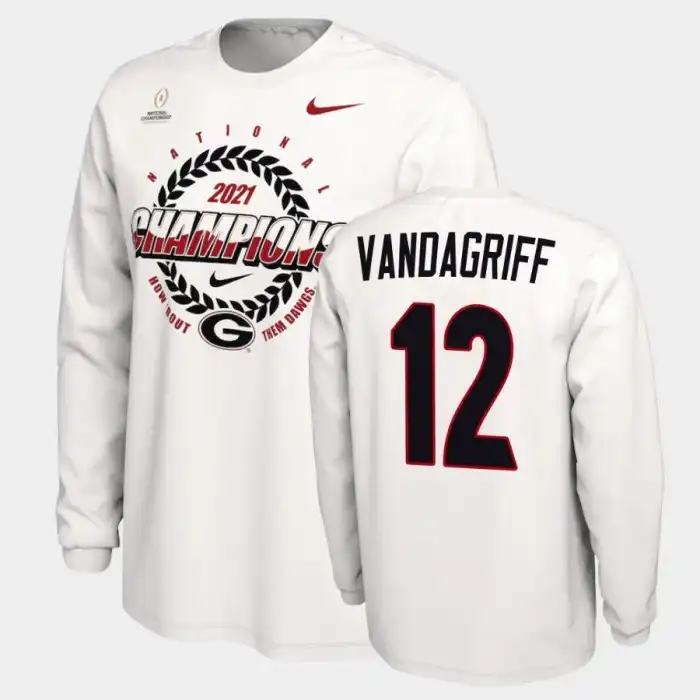 Men's Georgia Bulldogs #12 Brock Vandagriff 2021 National Champions College White Football T-Shirt 2410JGTK5