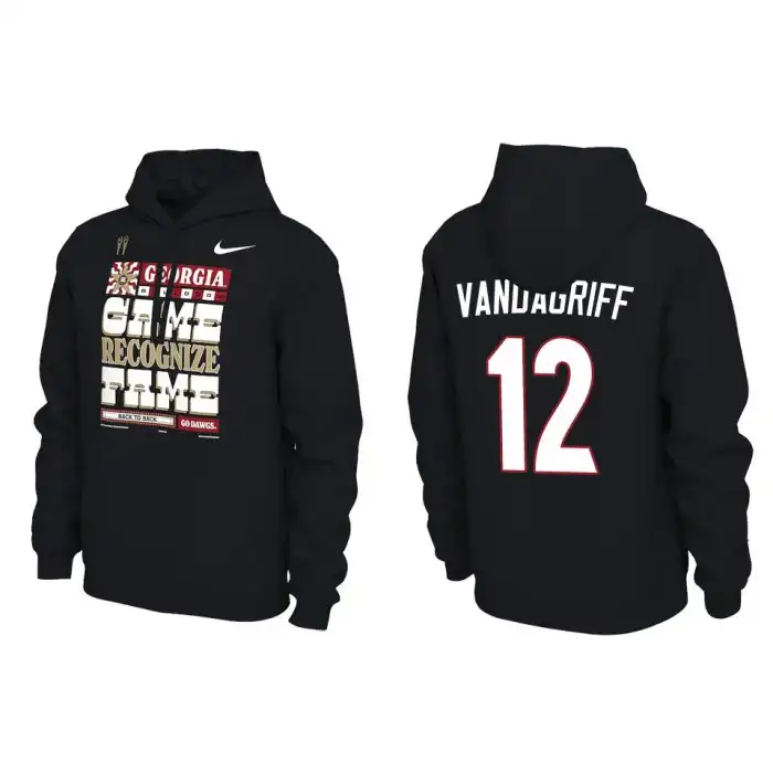 Men's Georgia Bulldogs #12 Brock Vandagriff Playoff Locker Room Black College 2022 National Champions Pullover Football Hoodie 2410GFDB3