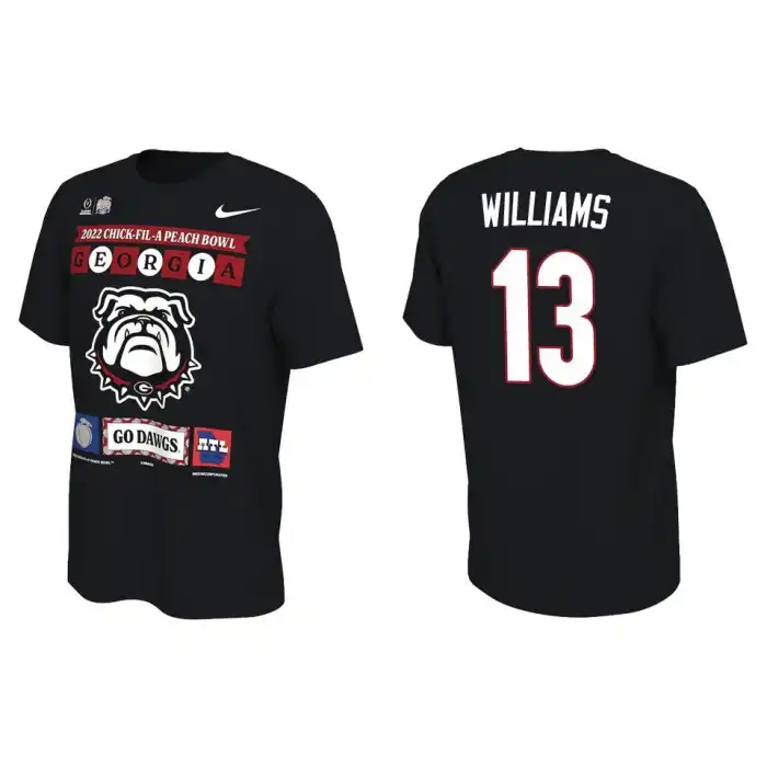 Men's Georgia Bulldogs #13 Mykel Williams Black 2022 Peach Bowl College Playoff Illustrated Football T-Shirt 2410LCSP4