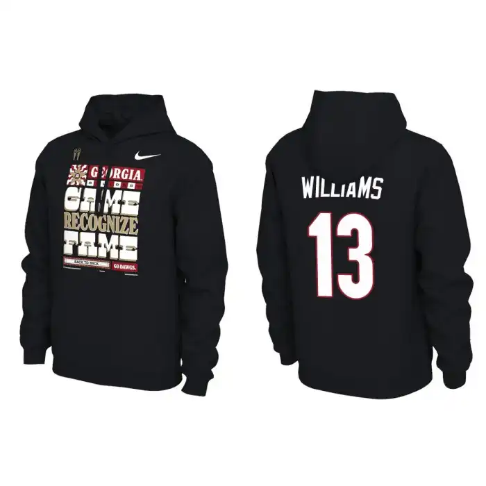 Men's Georgia Bulldogs #13 Mykel Williams Playoff Locker Room Black College 2022 National Champions Pullover Football Hoodie 2410AUSY0