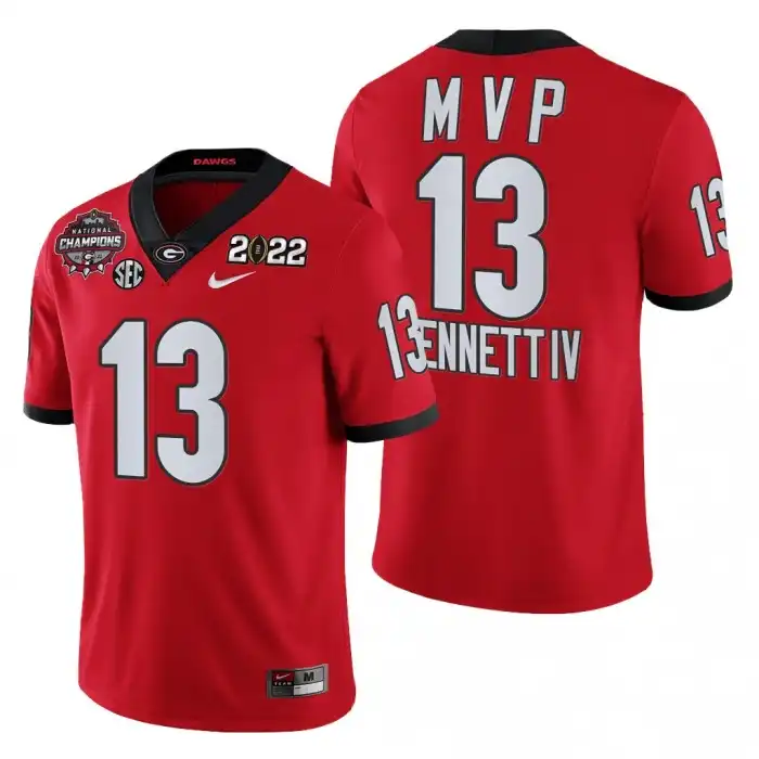 Men's Georgia Bulldogs #13 Stetson Bennett 2021-22 National Champions Red College CFP MVP Football Jersey 2410IYIZ8