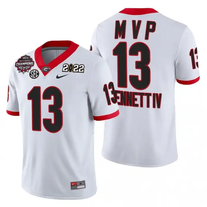 Men's Georgia Bulldogs #13 Stetson Bennett 2021-22 National Champions White College CFP MVP Football Jersey 2410QLRD7