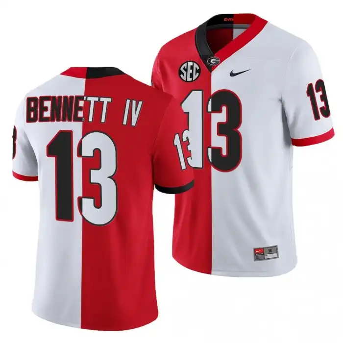 Men's Georgia Bulldogs #13 Stetson Bennett 2021-22 Red College Split Edition White Football Jersey 2410PVQU4