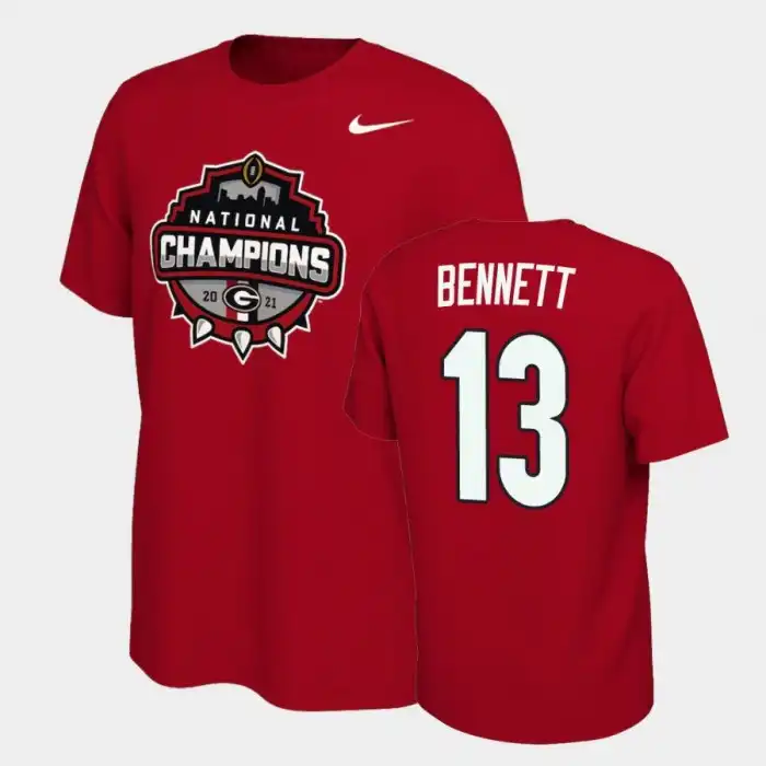 Men's Georgia Bulldogs #13 Stetson Bennett 2021 National Champions College Red Football T-Shirt 2410ZIYZ4