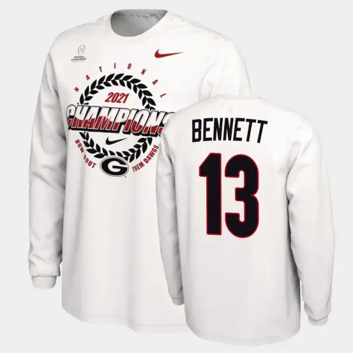 Men's Georgia Bulldogs #13 Stetson Bennett 2021 National Champions College White Football T-Shirt 2410LLPF3