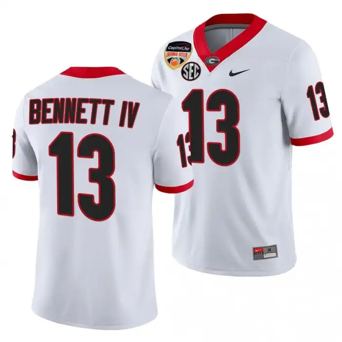 Men's Georgia Bulldogs #13 Stetson Bennett 2021 Orange Bowl 100th Anniversary College White Football Jersey 2410FHVN0