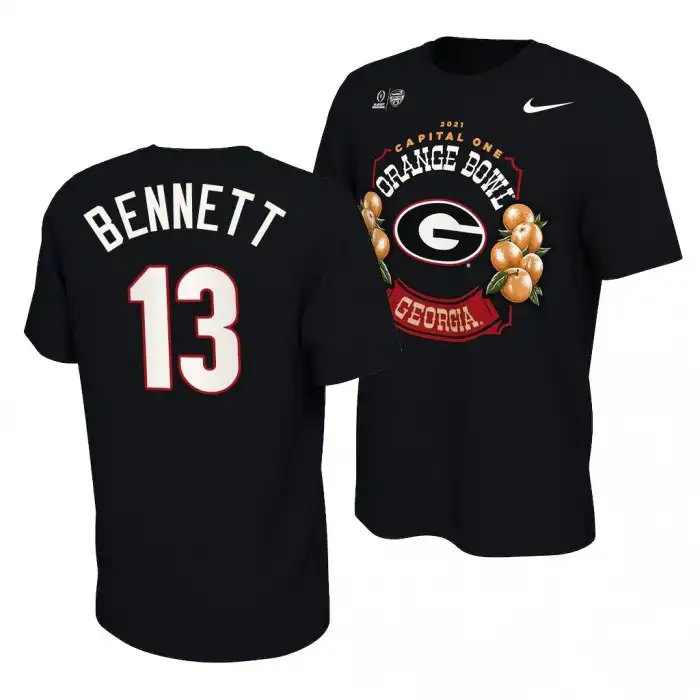 Men's Georgia Bulldogs #13 Stetson Bennett 2021 Orange Bowl Black College Locker Room Football T-Shirt 2410IWCB8