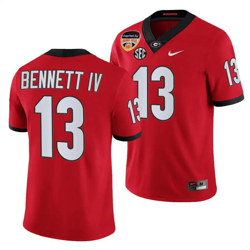 Men's Georgia Bulldogs #13 Stetson Bennett 2021 Orange Bowl Playoff College Red Football Jersey 2410AUEJ5