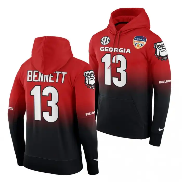 Men's Georgia Bulldogs #13 Stetson Bennett 2021 Orange Bowl Red College Black Color Crash Football Hoodie 2410YCCR4