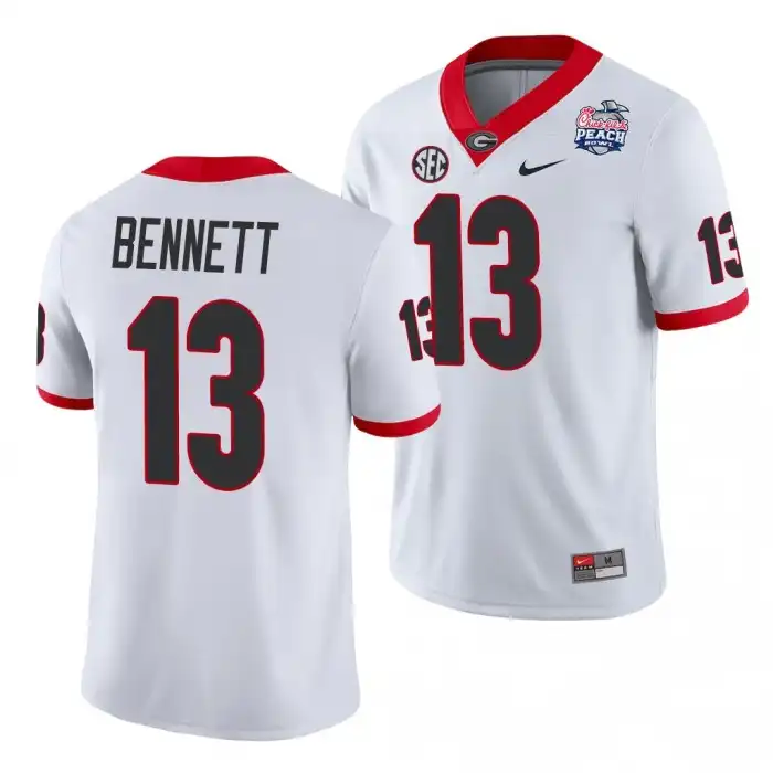 Men's Georgia Bulldogs #13 Stetson Bennett 2021 Peach Bowl College White Football Jersey 2410CKEX3