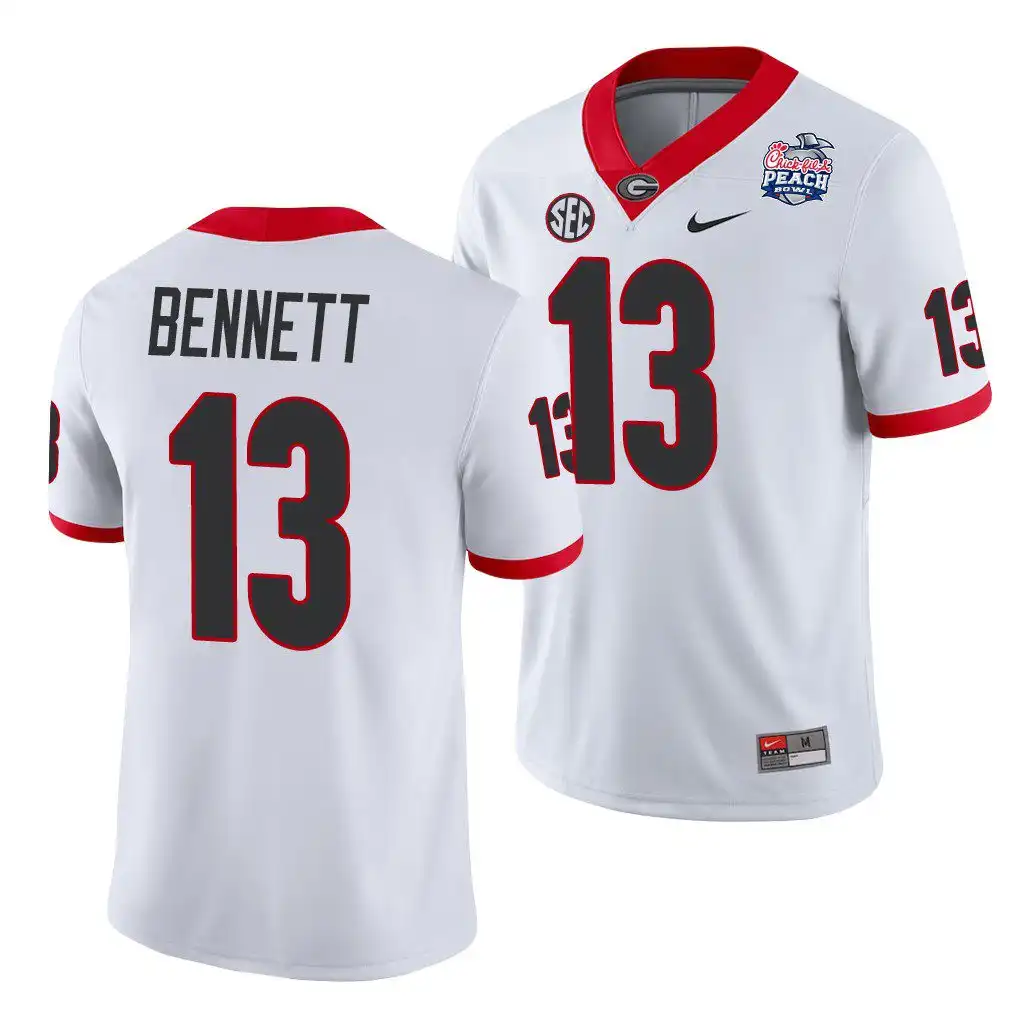 Men's Georgia Bulldogs #13 Stetson Bennett 2021 Peach Bowl College White Football Jersey 2410DWRL5