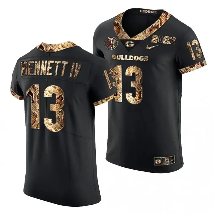 Men's Georgia Bulldogs #13 Stetson Bennett 2022 Black Python Skin College Playoff Football Jersey 2410ZMMC8