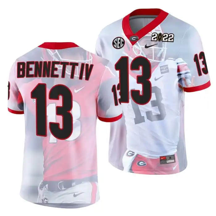 Men's Georgia Bulldogs #13 Stetson Bennett 2022 National Champions Decisive Highlights College hip White Football Jersey 2410UIMF5