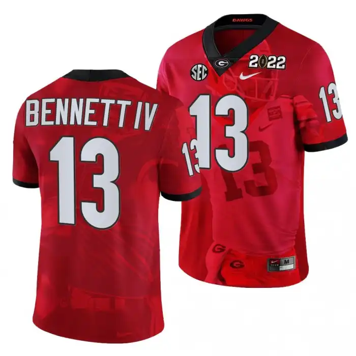 Men's Georgia Bulldogs #13 Stetson Bennett 2022 National Champions Decisive Highlights College hip red Football Jersey 2410UTXM3