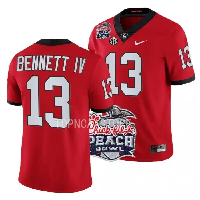 Men's Georgia Bulldogs #13 Stetson Bennett 2022 Peach Bowl Playoff College Red Football Jersey 2410BJTQ8