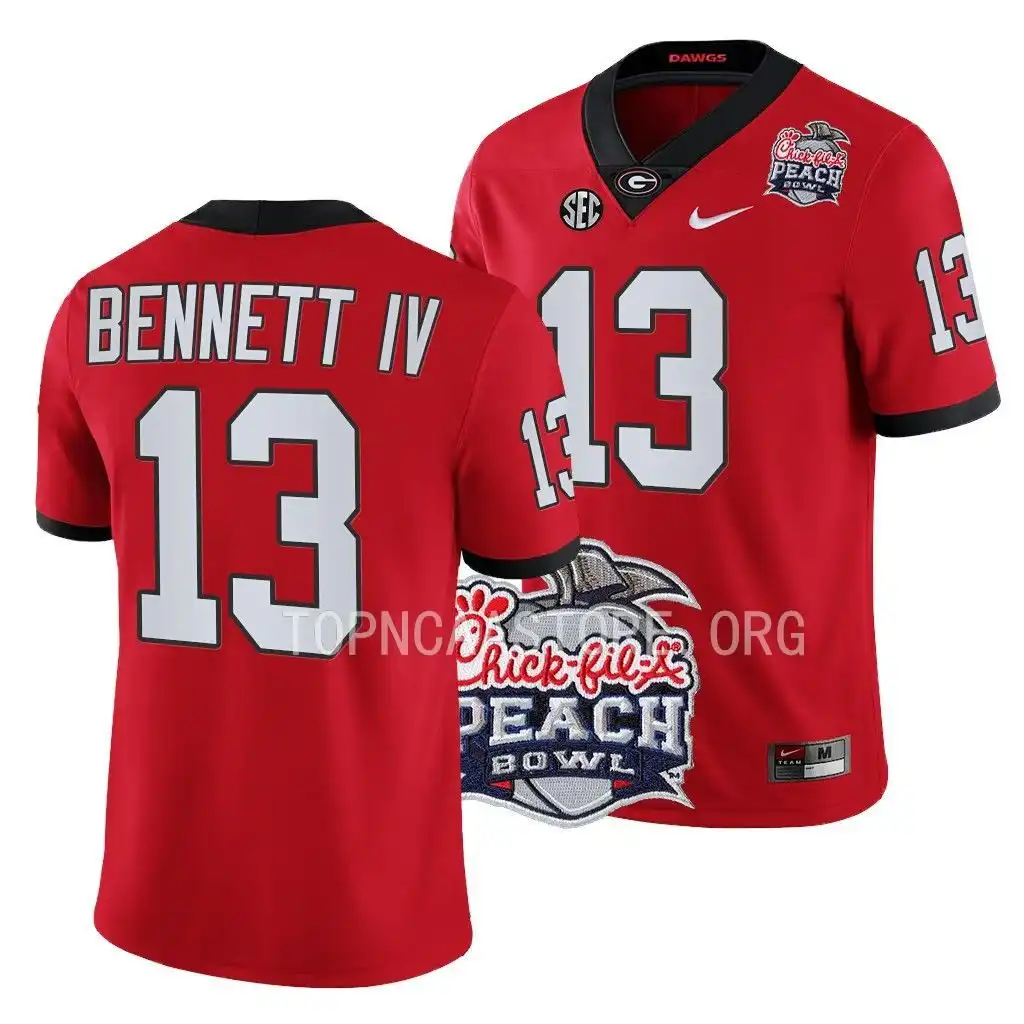 Men's Georgia Bulldogs #13 Stetson Bennett 2022 Peach Bowl Playoff College Red Football Jersey 2410NNQK2