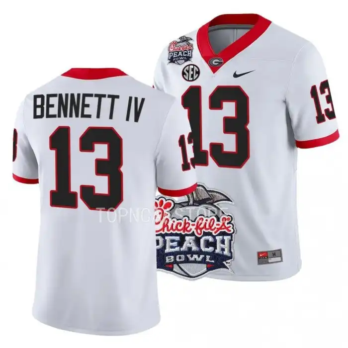 Men's Georgia Bulldogs #13 Stetson Bennett 2022 Peach Bowl Playoff College White Football Jersey 2410AIBL0