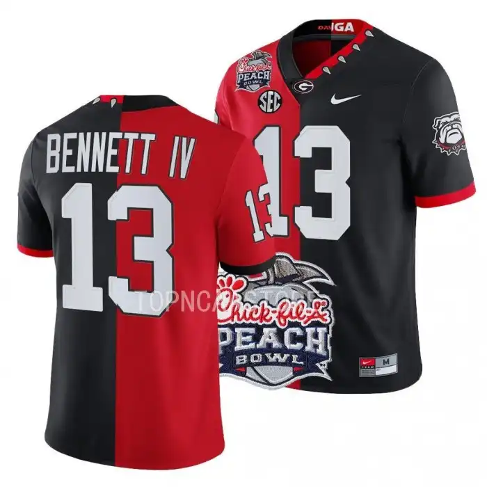 Men's Georgia Bulldogs #13 Stetson Bennett 2022 Peach Bowl Red College Split Black Football Jersey 2410RGYQ5