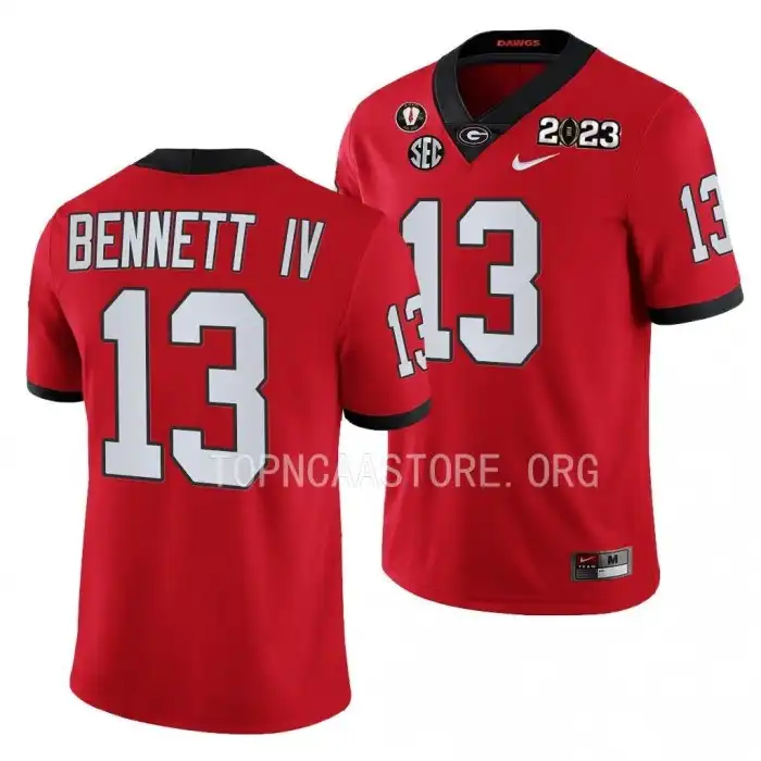 Men's Georgia Bulldogs #13 Stetson Bennett 2023 National Championship Playoff College Red Football Jersey 2410LABI6