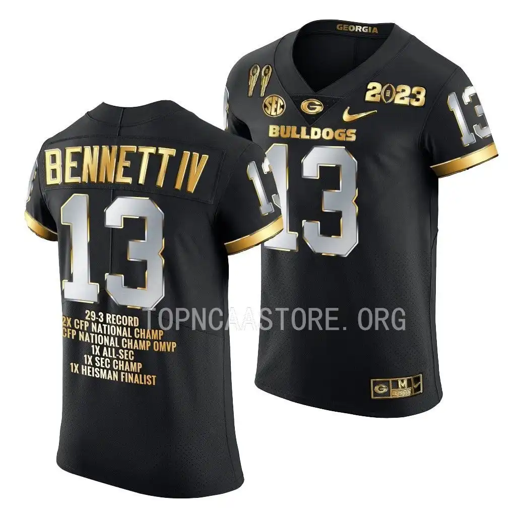 Men's Georgia Bulldogs #13 Stetson Bennett 2X CFBPlayoff National Champions Golden GOAT College Black Football Jersey 2410IKLC8