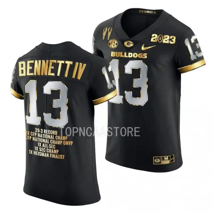 Men's Georgia Bulldogs #13 Stetson Bennett 2X CFBPlayoff National Champions Golden GOAT College Black Football Jersey 2410TBXS0