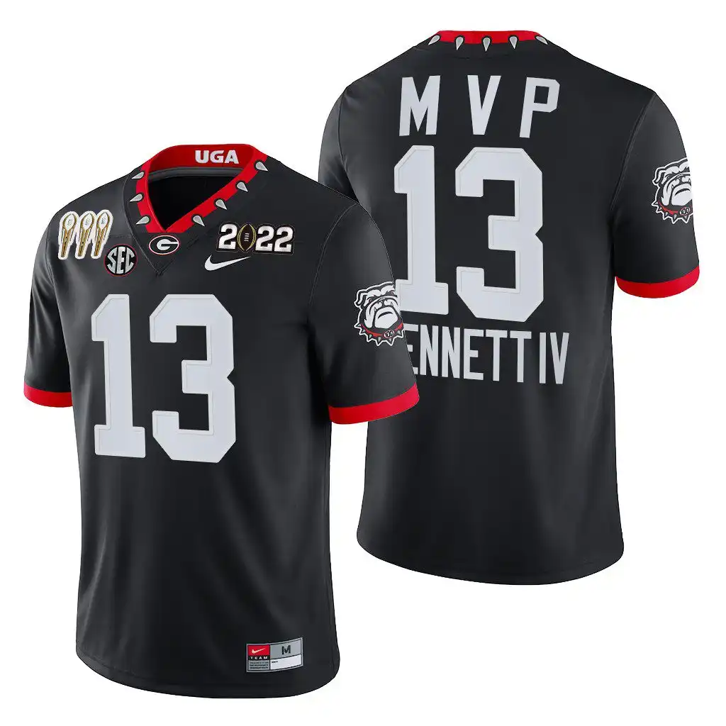 Men's Georgia Bulldogs #13 Stetson Bennett 3-Times National Champions College CFP Black MVP Football Jersey 2410SCEM1