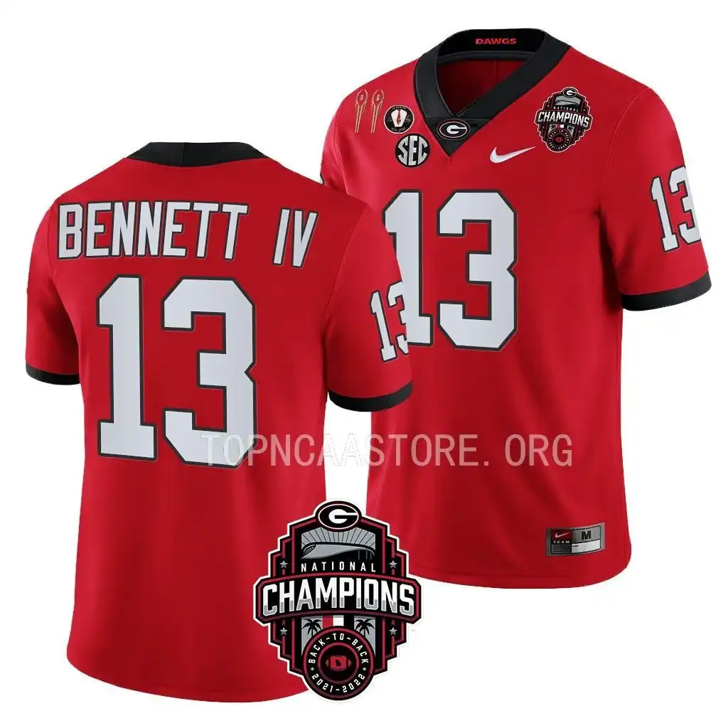 Men's Georgia Bulldogs #13 Stetson Bennett Back-To-Back Red College National Champions CFBPlayoff 2023 Football Jersey 2410BQUS0