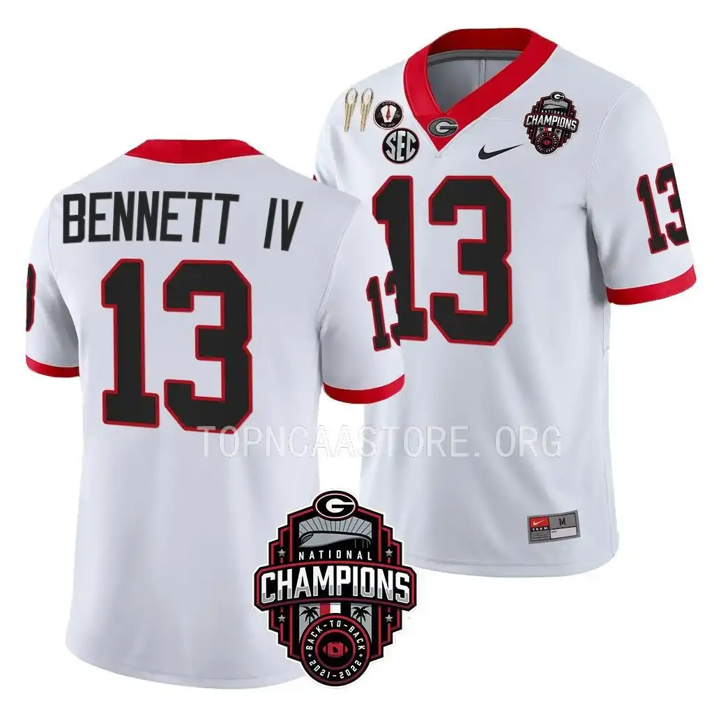 Men's Georgia Bulldogs #13 Stetson Bennett Back-To-Back White College National Champions CFBPlayoff 2023 Football Jersey 2410BZNE2