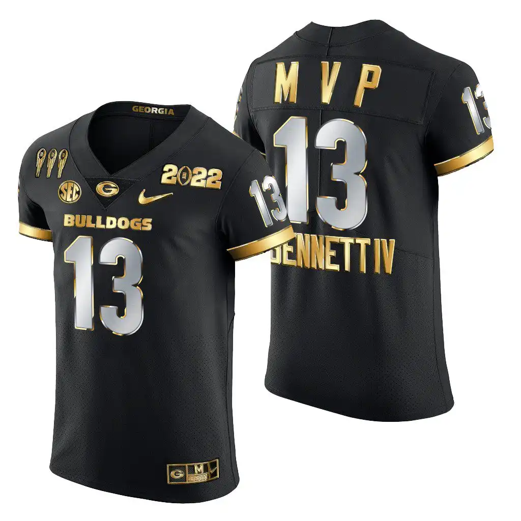 Men's Georgia Bulldogs #13 Stetson Bennett Black CFP Golden College 3X National Champions Limited Football Jersey 2410FZGM3