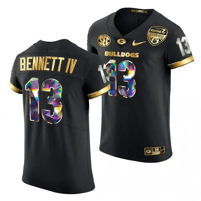 Men's Georgia Bulldogs #13 Stetson Bennett Black Golden Diamond Edition College 2021 Orange Bowl Football Jersey 2410DVTB4