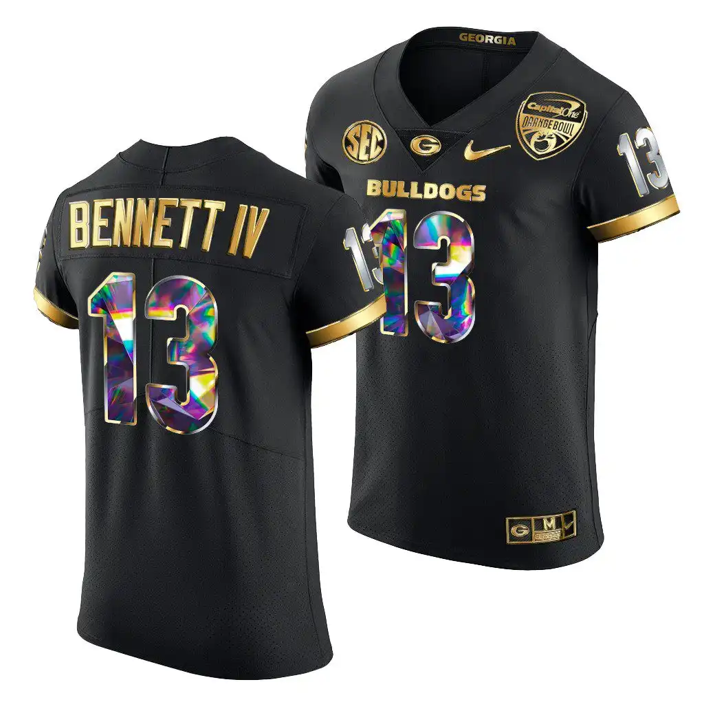 Men's Georgia Bulldogs #13 Stetson Bennett Black Golden Diamond Edition College 2021 Orange Bowl Football Jersey 2410OWEN4