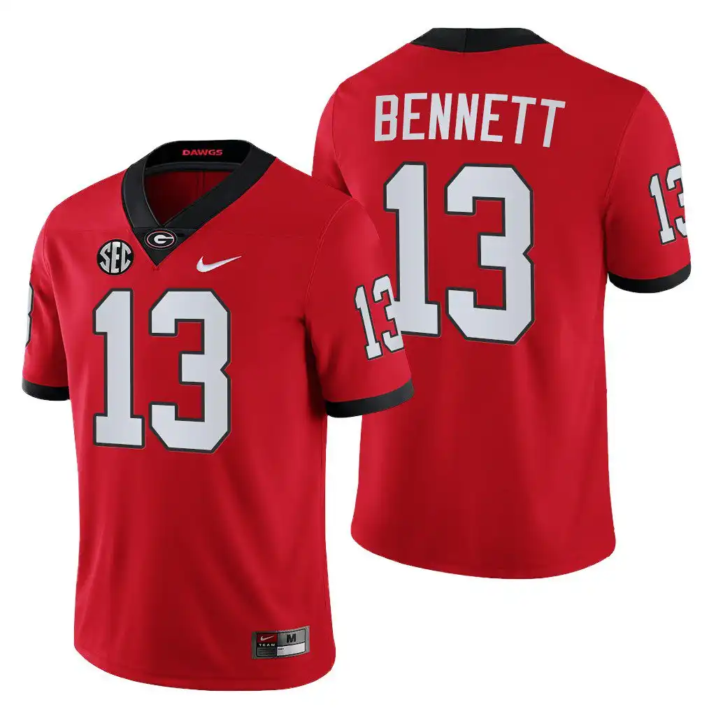 Men's Georgia Bulldogs #13 Stetson Bennett Block Number Font 2022 Chick-fil-A College Red Football Jersey 2410AGXA3