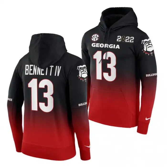 Men's Georgia Bulldogs #13 Stetson Bennett Playoff Black College 2021 National Champions Red Football Hoodie 2410GXCT4