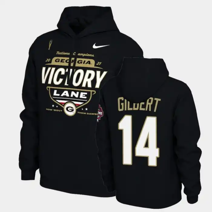 Men's Georgia Bulldogs #14 Arik Gilbert 2021 National Champions Black College Locker Room Football Hoodie 2410FOSJ5