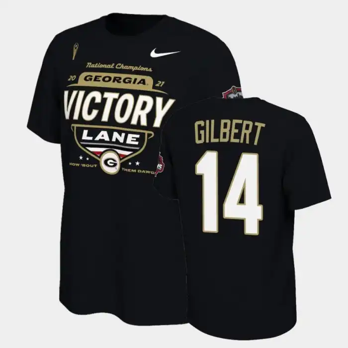 Men's Georgia Bulldogs #14 Arik Gilbert 2021 National Champions College Black Football T-Shirt 2410PWIJ0