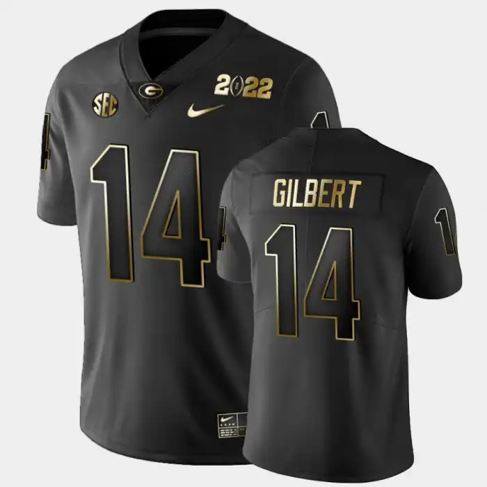 Men's Georgia Bulldogs #14 Arik Gilbert 2021 National Champions College Golden Black Football Jersey 2410CANE6