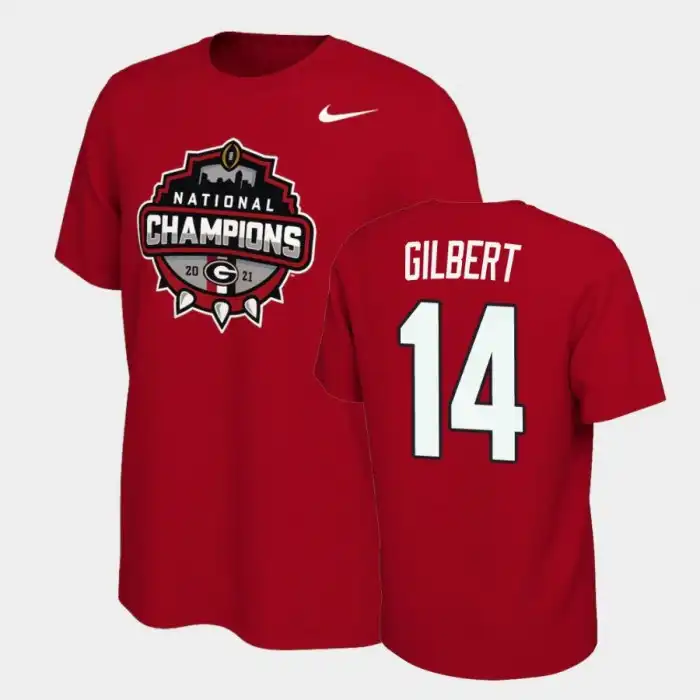 Men's Georgia Bulldogs #14 Arik Gilbert 2021 National Champions College Red Football T-Shirt 2410GDQA7