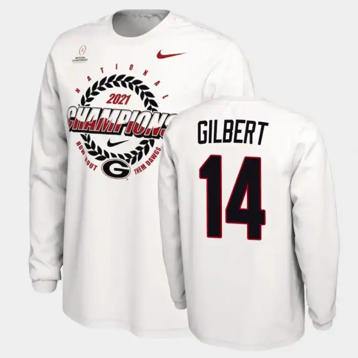 Men's Georgia Bulldogs #14 Arik Gilbert 2021 National Champions College White Football T-Shirt 2410BYPK8