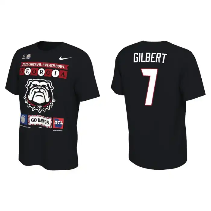 Men's Georgia Bulldogs #14 Arik Gilbert Black 2022 Peach Bowl College Playoff Illustrated Football T-Shirt 2410OLIB4