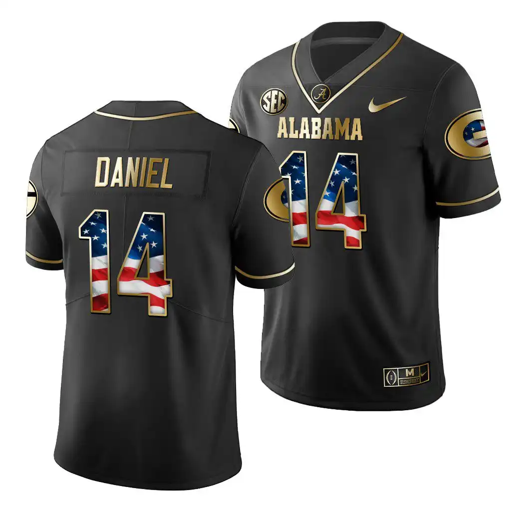 Men's Georgia Bulldogs #14 D.J. Daniel 2019 Black Golden Edition College Stars And Stripes Limited Football Jersey 2410BBRH5