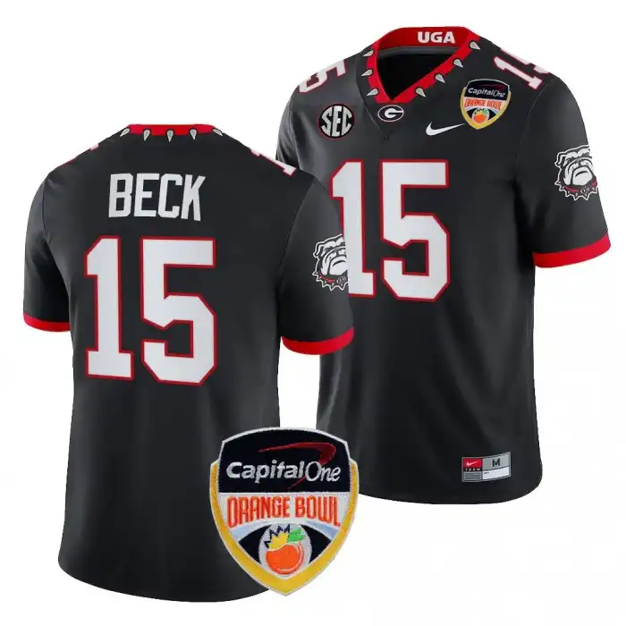 Men's Georgia Bulldogs #15 Carson Beck 2023 Orange Bowl Playoff College Black Football Jersey 2410VGAC4