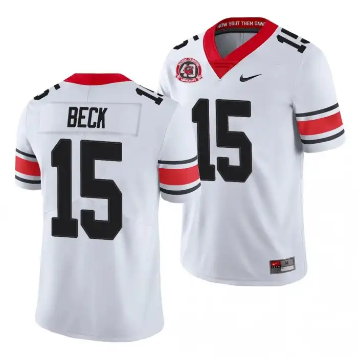 Men's Georgia Bulldogs #15 Carson Beck 40th Anniversary White College Alternate Football Jersey 2410ELUR3