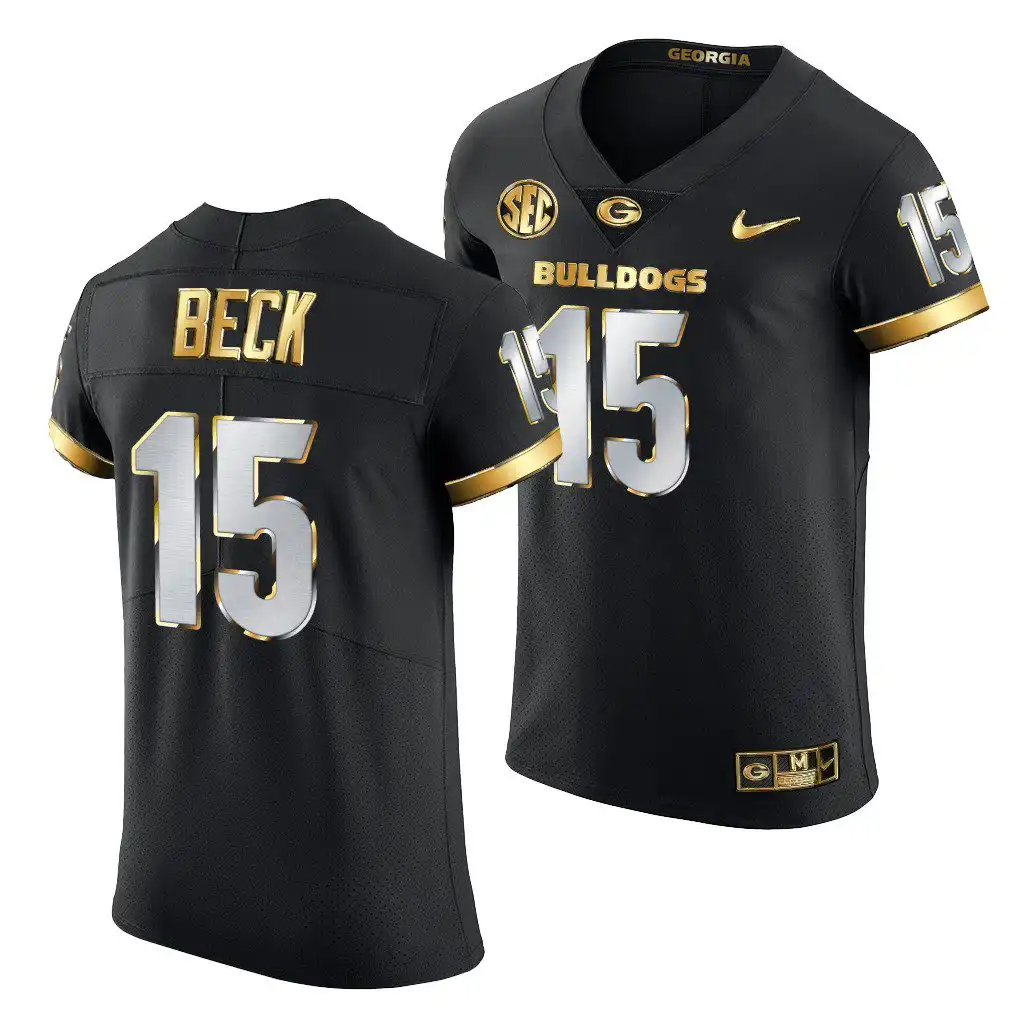 Men's Georgia Bulldogs #15 Carson Beck Black Golden Edition 2020-21 College Authentic Football Jersey 2410YNTL2