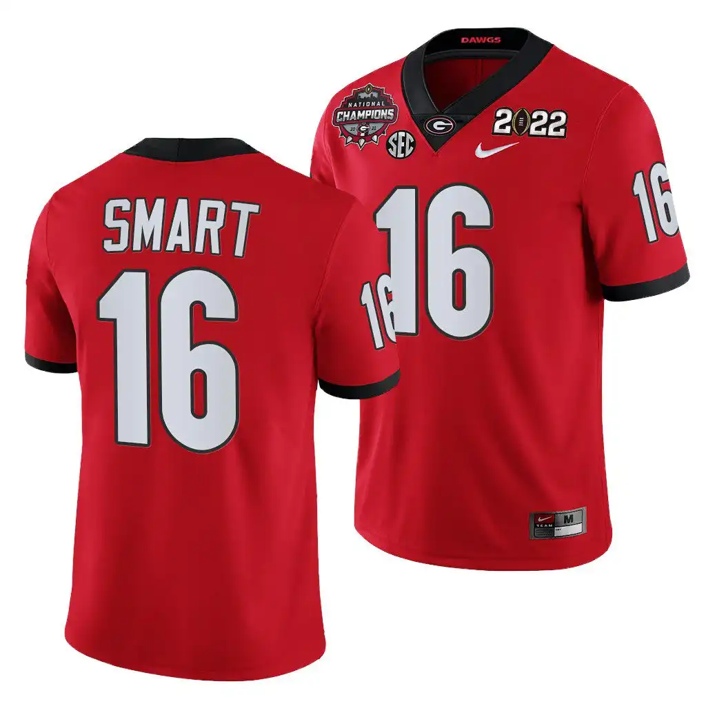 Men's Georgia Bulldogs #16 Kirby Smart 2021 National Champions Honor Coah College CFP Red Football Jersey 2410IXIN5