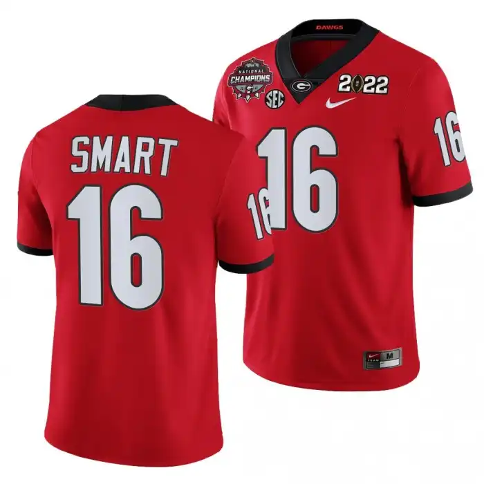 Men's Georgia Bulldogs #16 Kirby Smart 2021 National Champions Honor Coah College CFP Red Football Jersey 2410RECU0