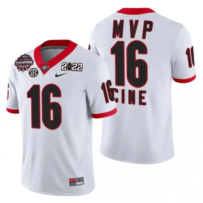 Men's Georgia Bulldogs #16 Lewis Cine 2021-22 National Champions Red College CFP MVP Football Jersey 2410YCOB5